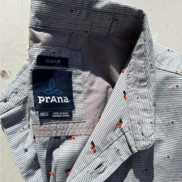 Men's PrAna Button-Down Shirt Multicolor Geometric M Cotton Hippy BOHO City Sun - Picture 12 of 12